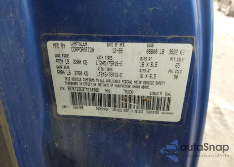 1996 Dodge Ram 2500 from USA, damaged, VIN 3B7KF23C9TM144902